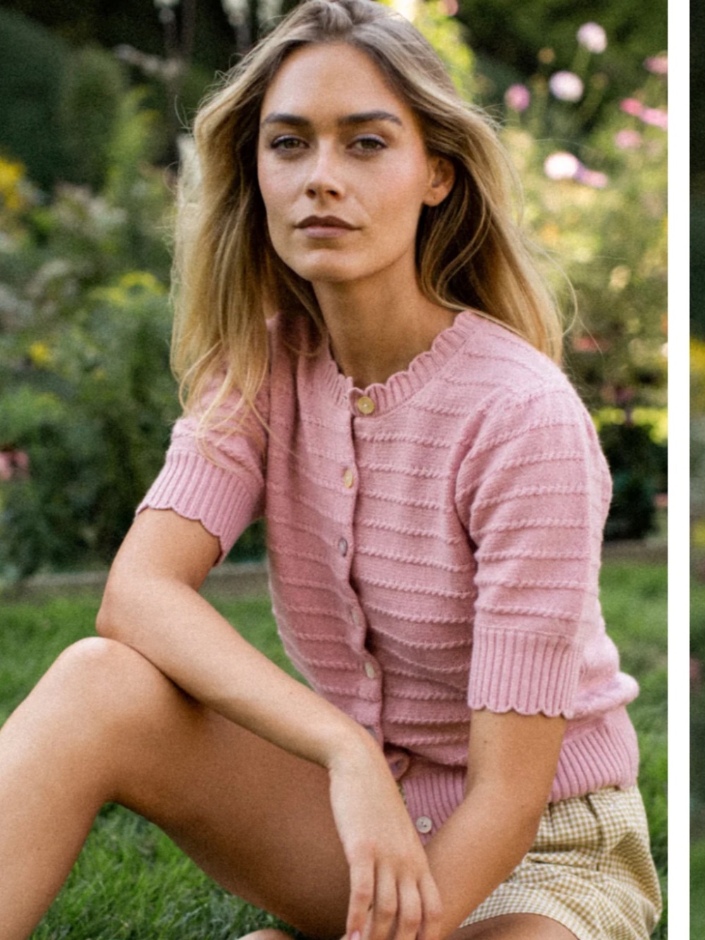 Marea evelyne Pink Short-Sleeve Ribbed Button-Front Cardigan xs